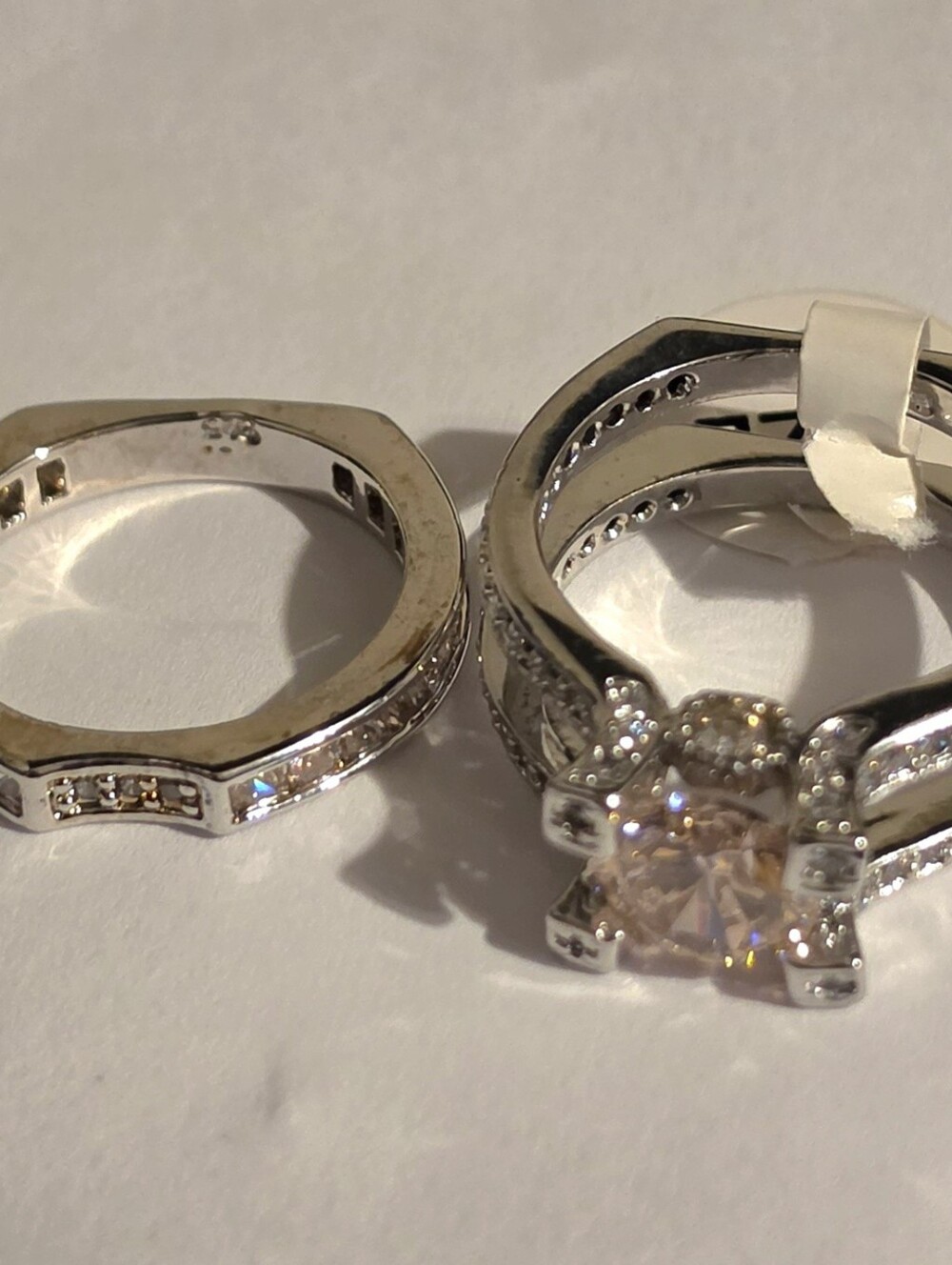 Vintage Sterling Silver Lovers Grown Pink Diamond Ring Set Engagement Wedding